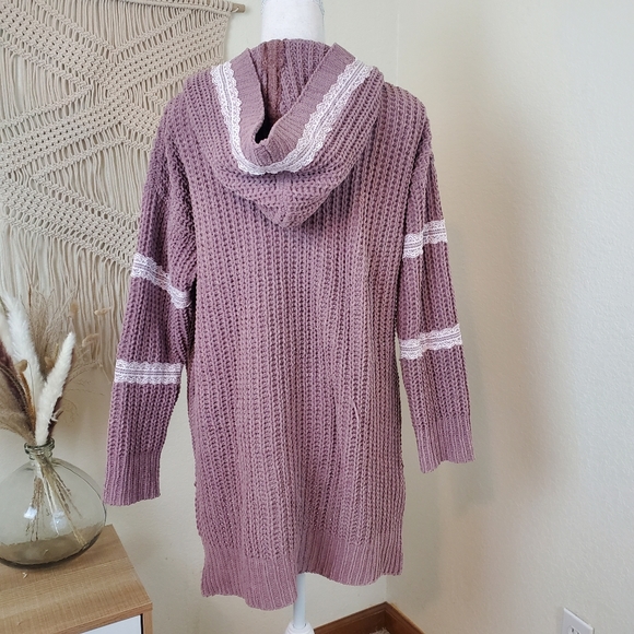 POL CABLE KNIT LACE DETAIL BOW BUTTON CARDIGAN! Size Small. - Picture 4 of 12